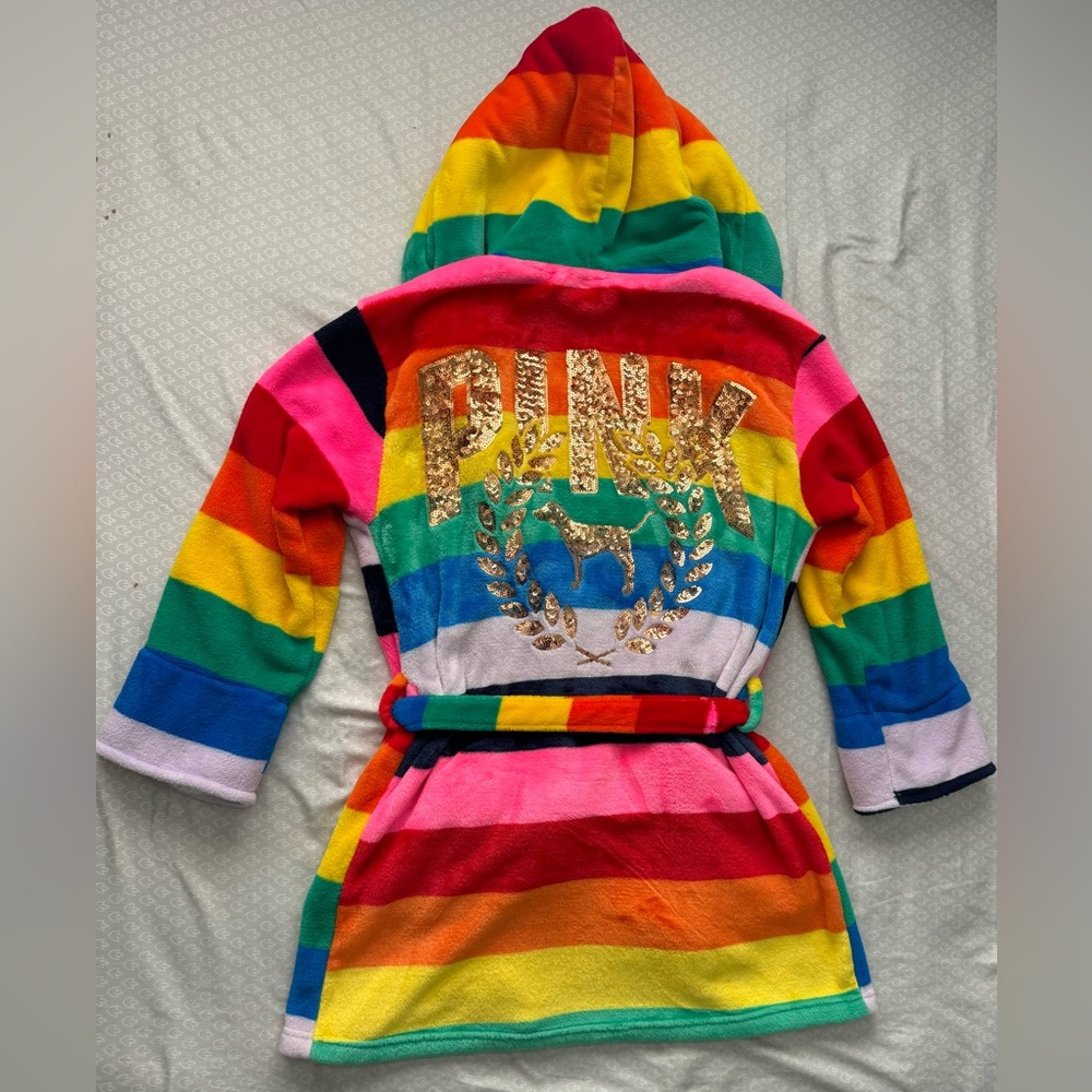 Pink Victorias Secret Sequin Sherpa Rainbow Robe